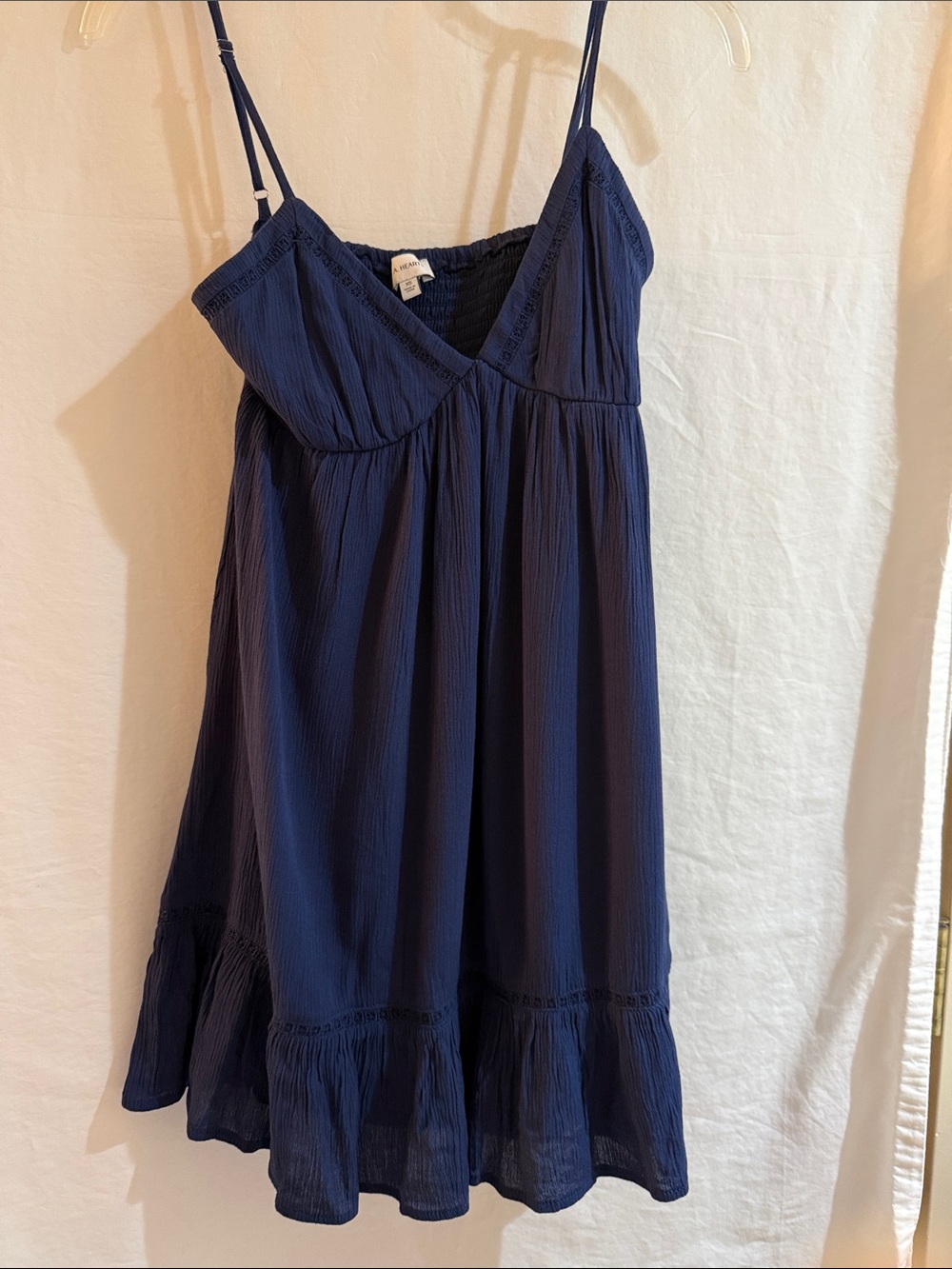 La Hearts Navy Textured V-Neck Spaghetti Strap Dress Lined Sz XS